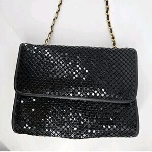 Vintage 80s Whiting And Davis International Black Metal Mesh Crossbody Bag Purse
